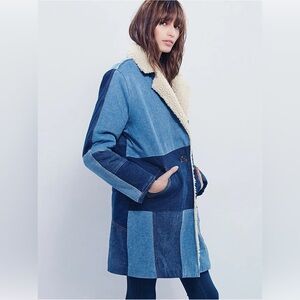 Free People Blue Jean Jacket with Cream Accents